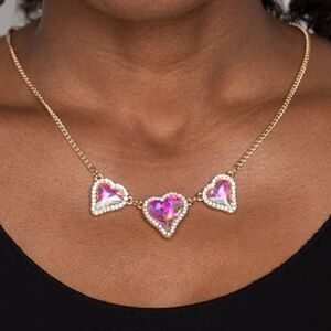 Gold Heart Necklace with Pink Accents